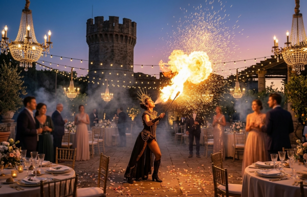 Spettacolo giocoleria con attrezzi infuocati